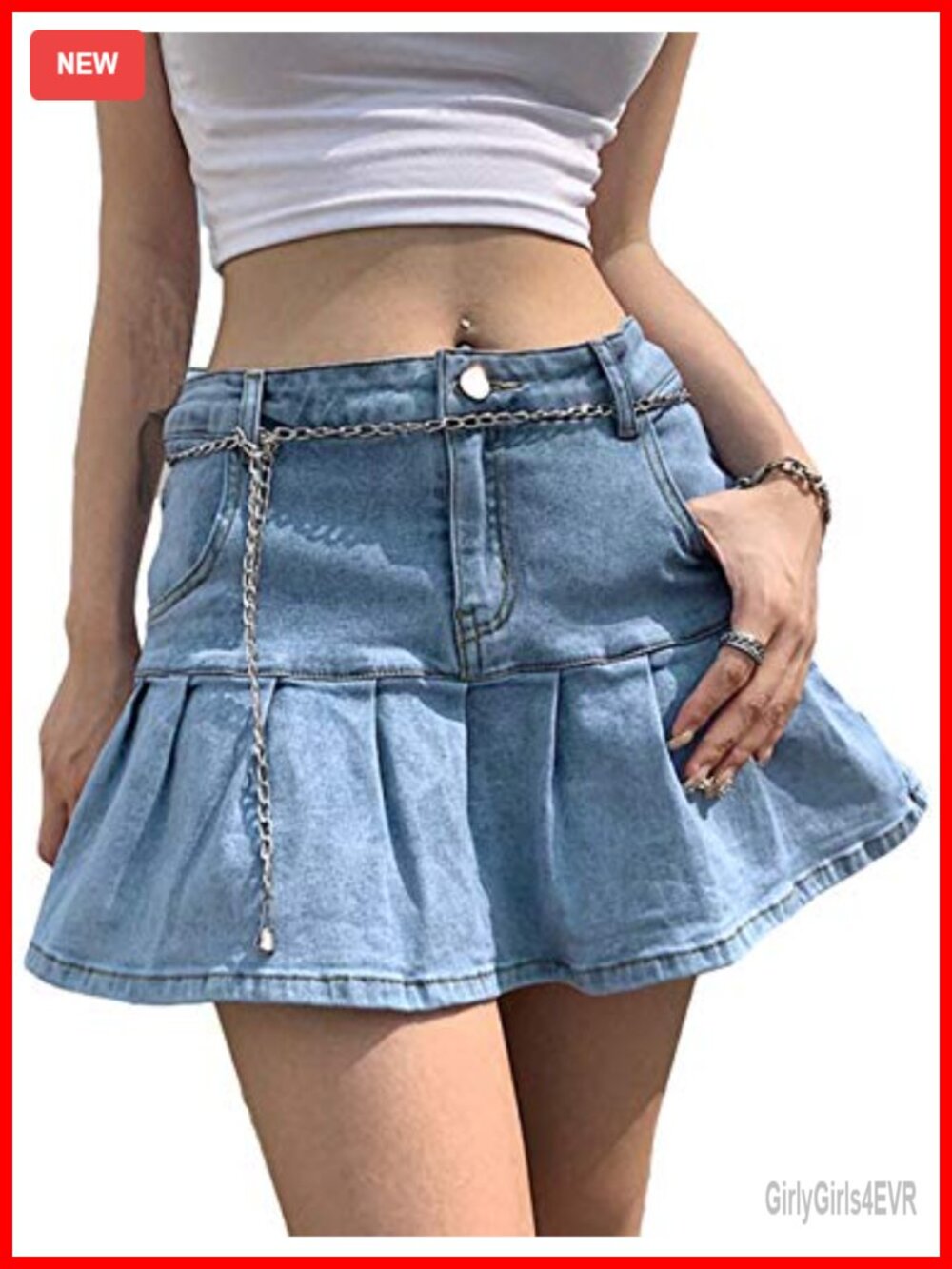 Y2K Low Rise Denim Skort with Built-in Shorts, Ruffle Pleated Mini Jean Skirt